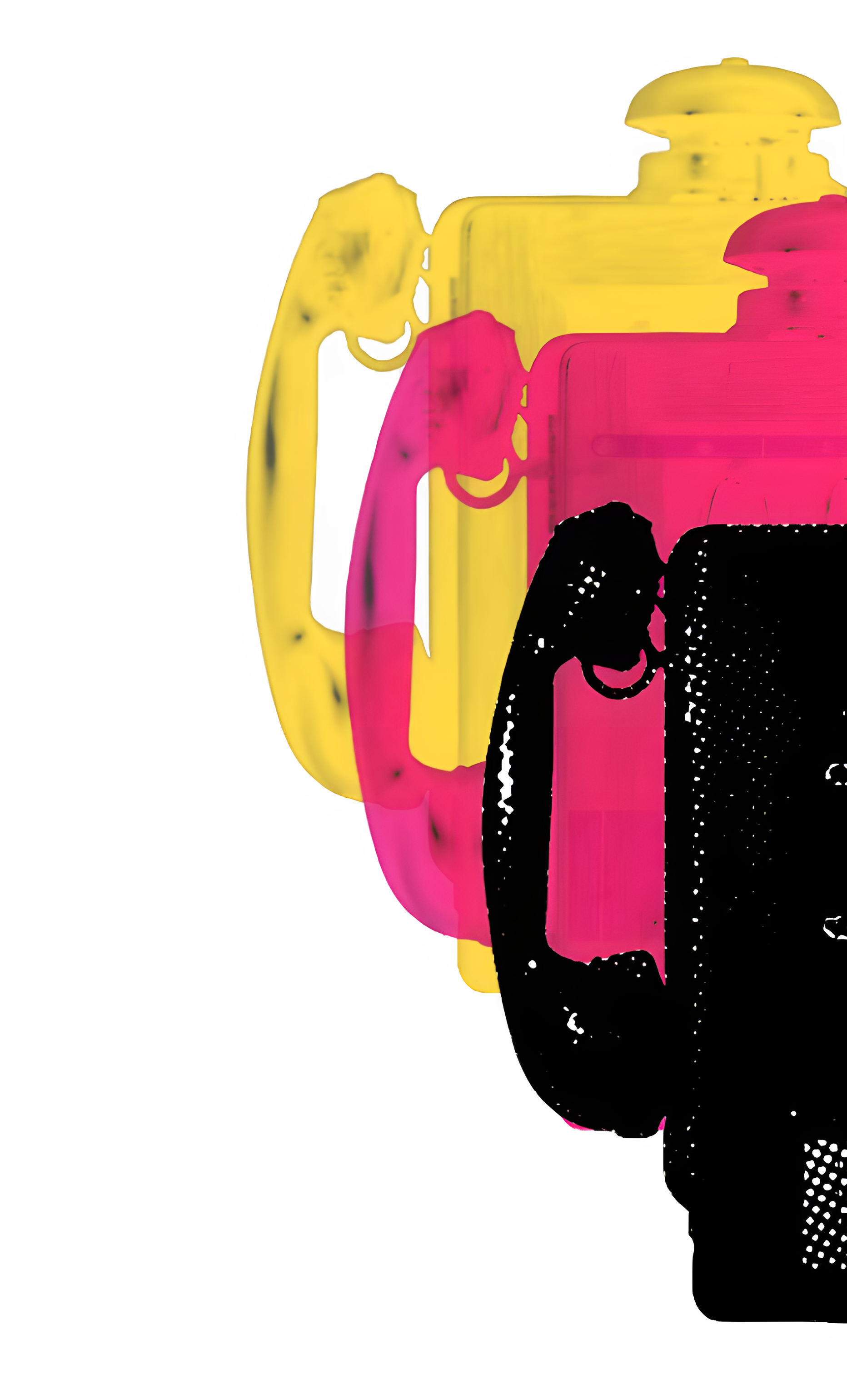 três telefones: um preto, um rosa e um amarelo